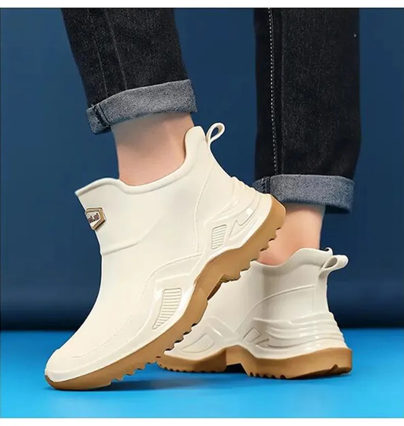 Men's Ankle Rain Boots Outdoor Waterproof Men Rain Shoes Anti-Slip Wear-resistant Men Kitchen Water Shoes Fishing Rubber Shoes
