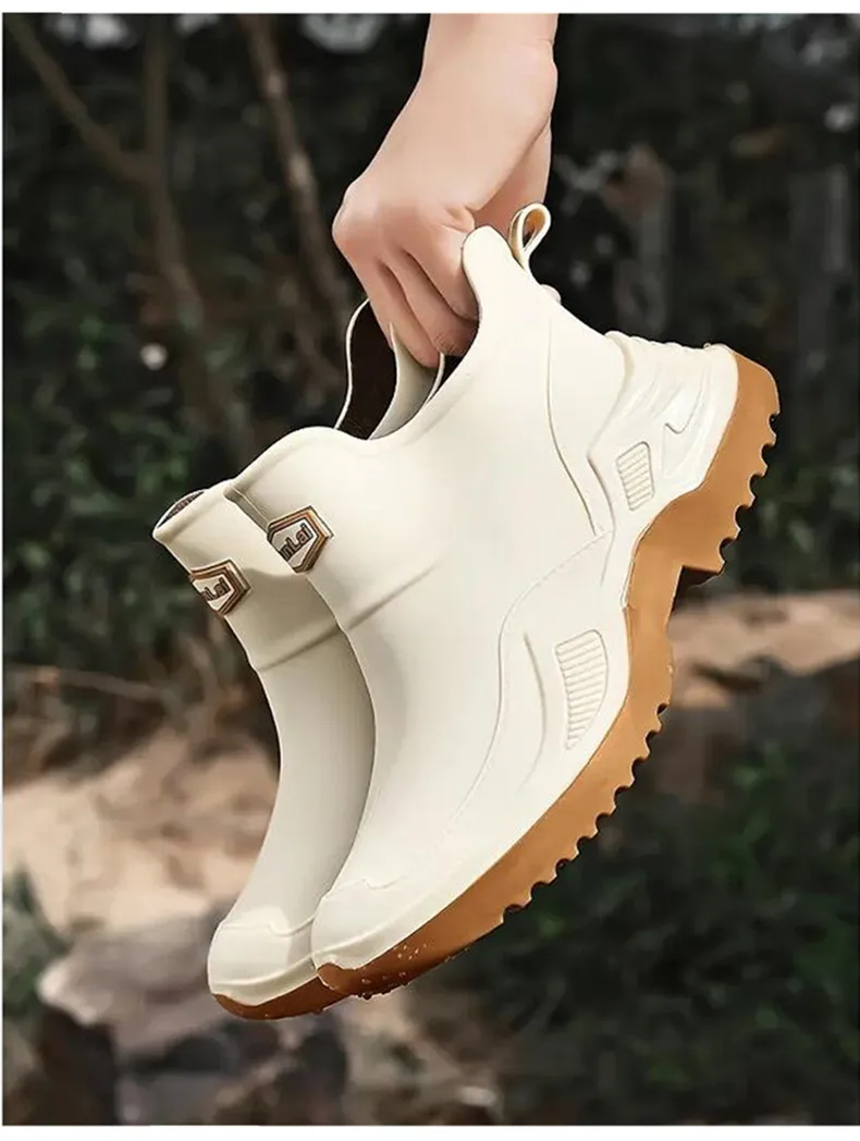 Men's Ankle Rain Boots Outdoor Waterproof Men Rain Shoes Anti-Slip Wear-resistant Men Kitchen Water Shoes Fishing Rubber Shoes