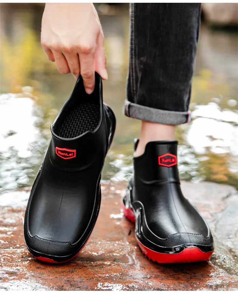 Men's Ankle Rain Boots Outdoor Waterproof Men Rain Shoes Anti-Slip Wear-resistant Men Kitchen Water Shoes Fishing Rubber Shoes