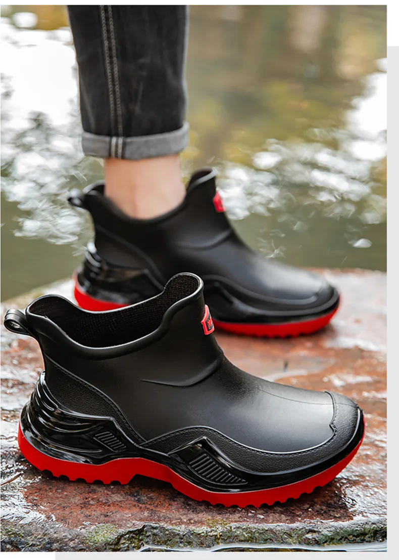 Men's Ankle Rain Boots Outdoor Waterproof Men Rain Shoes Anti-Slip Wear-resistant Men Kitchen Water Shoes Fishing Rubber Shoes