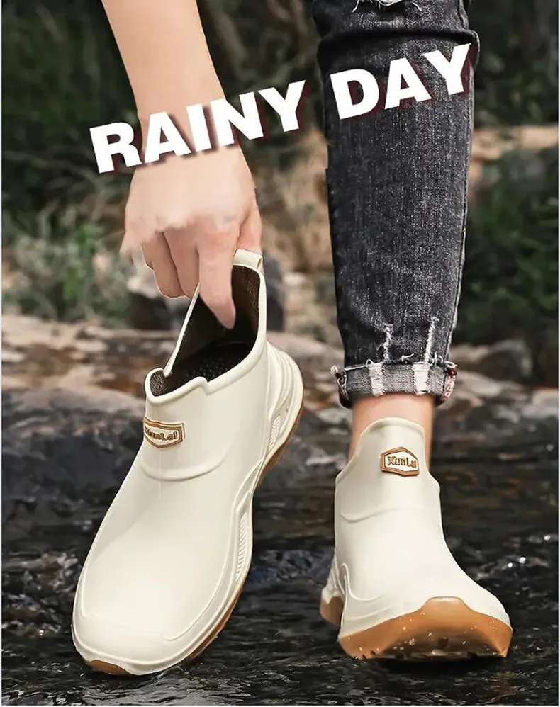 Men's Ankle Rain Boots Outdoor Waterproof Men Rain Shoes Anti-Slip Wear-resistant Men Kitchen Water Shoes Fishing Rubber Shoes