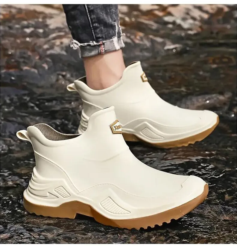 Men's Ankle Rain Boots Outdoor Waterproof Men Rain Shoes Anti-Slip Wear-resistant Men Kitchen Water Shoes Fishing Rubber Shoes