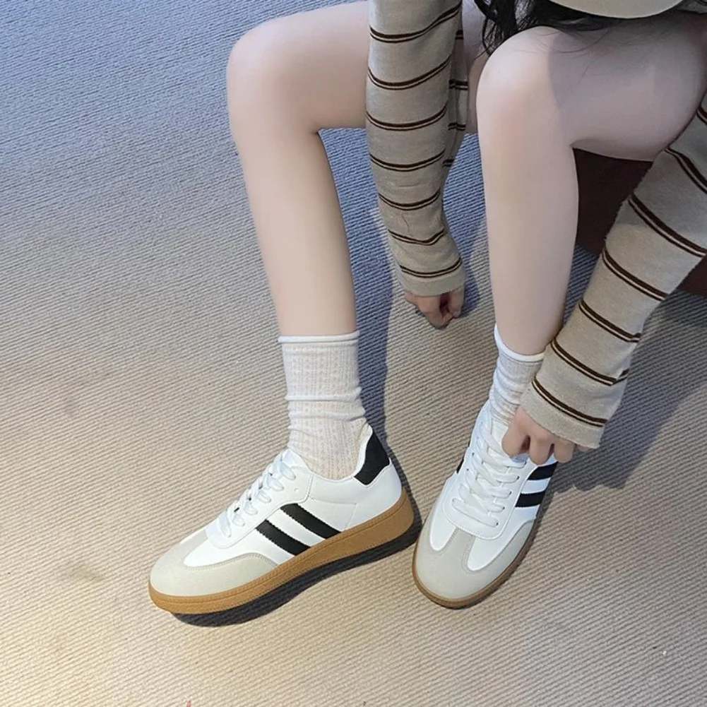Women's Fashion Tennis Sneakers Flats Lace-up Vulcanized Shoes Autumn Outdoor Trainers Student Board Footwear