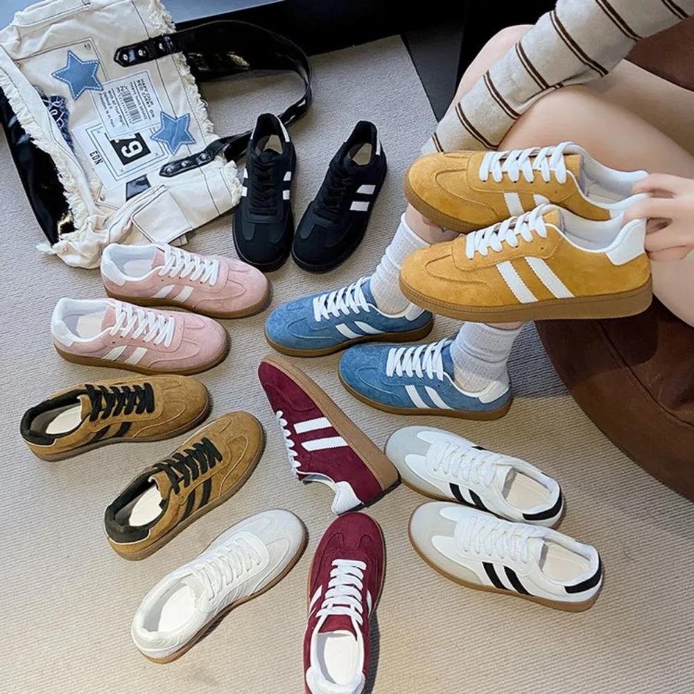 Women's Fashion Tennis Sneakers Flats Lace-up Vulcanized Shoes Autumn Outdoor Trainers Student Board Footwear