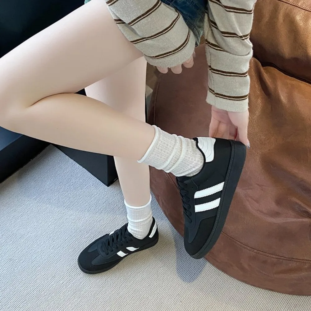 Women's Fashion Tennis Sneakers Flats Lace-up Vulcanized Shoes Autumn Outdoor Trainers Student Board Footwear