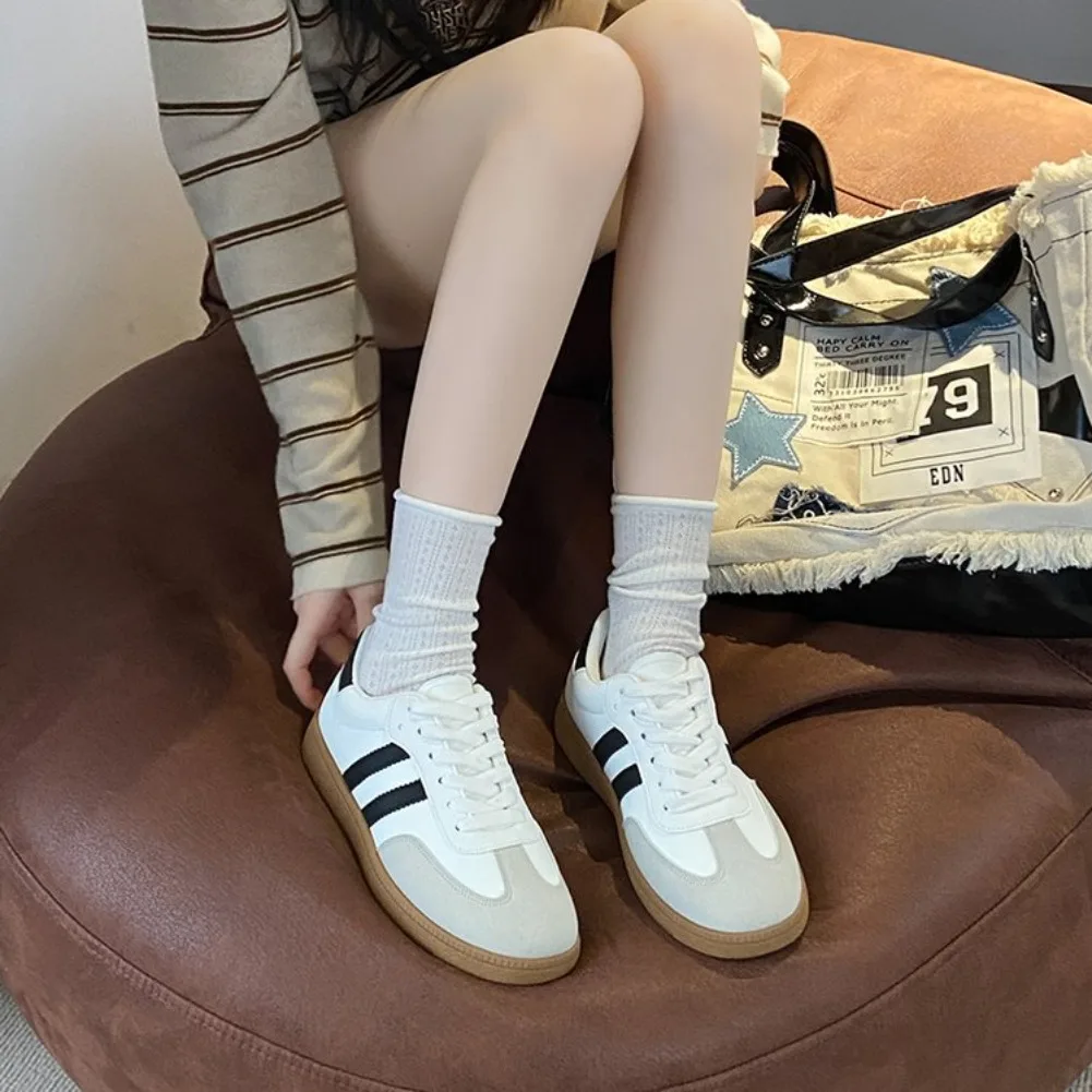 Women's Fashion Tennis Sneakers Flats Lace-up Vulcanized Shoes Autumn Outdoor Trainers Student Board Footwear