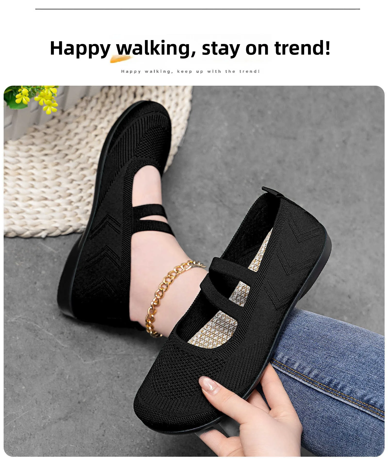 Women's Breathable Knit Sneakers Casual Ballet Flats Mary Janes Lightweight MeshFemale Dress Flats Shoes Footwear Summer