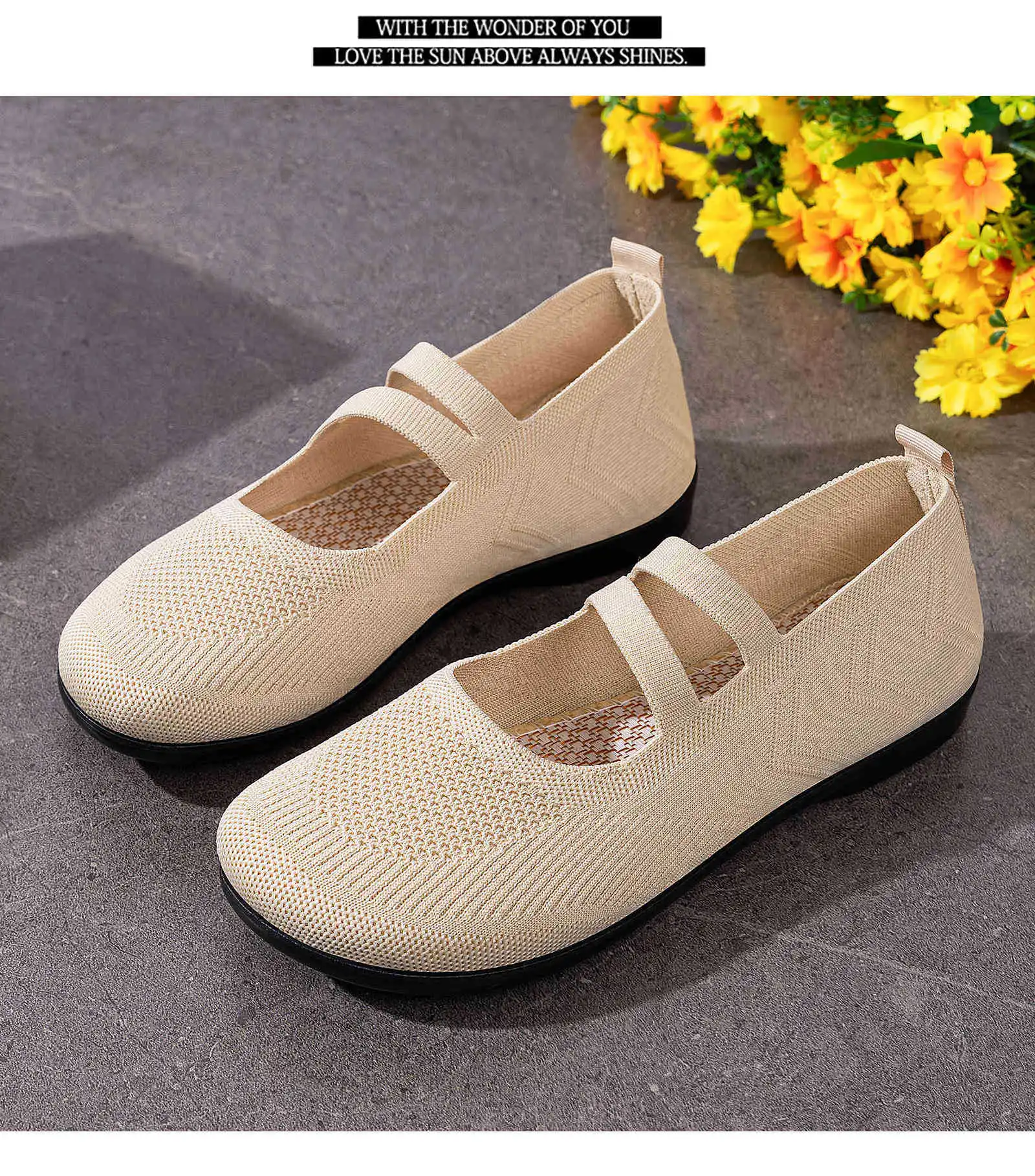 Women's Breathable Knit Sneakers Casual Ballet Flats Mary Janes Lightweight MeshFemale Dress Flats Shoes Footwear Summer