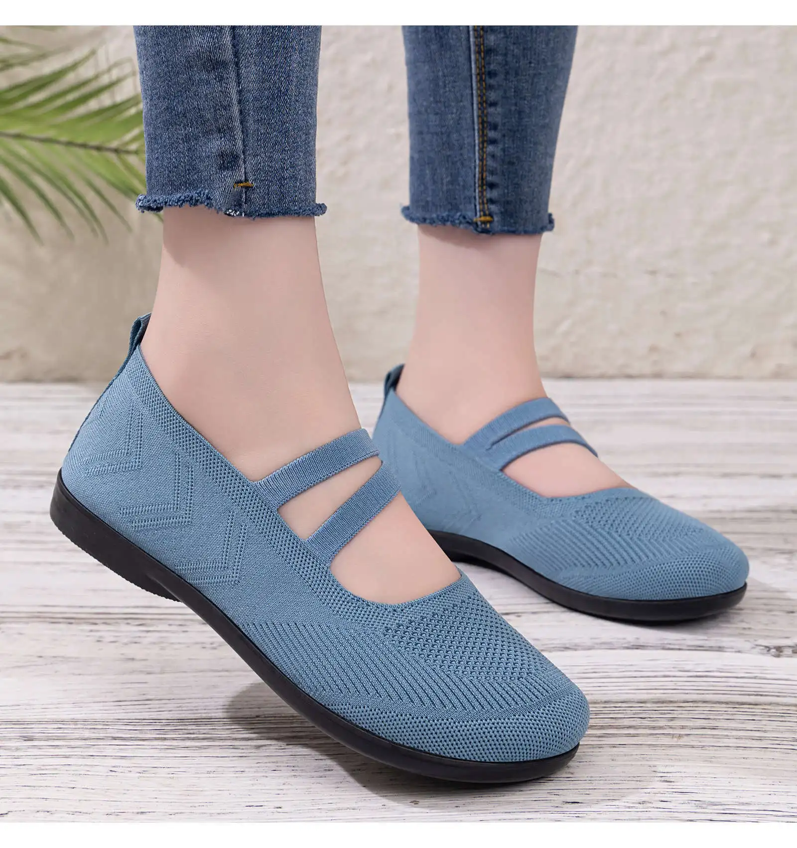 Women's Breathable Knit Sneakers Casual Ballet Flats Mary Janes Lightweight MeshFemale Dress Flats Shoes Footwear Summer
