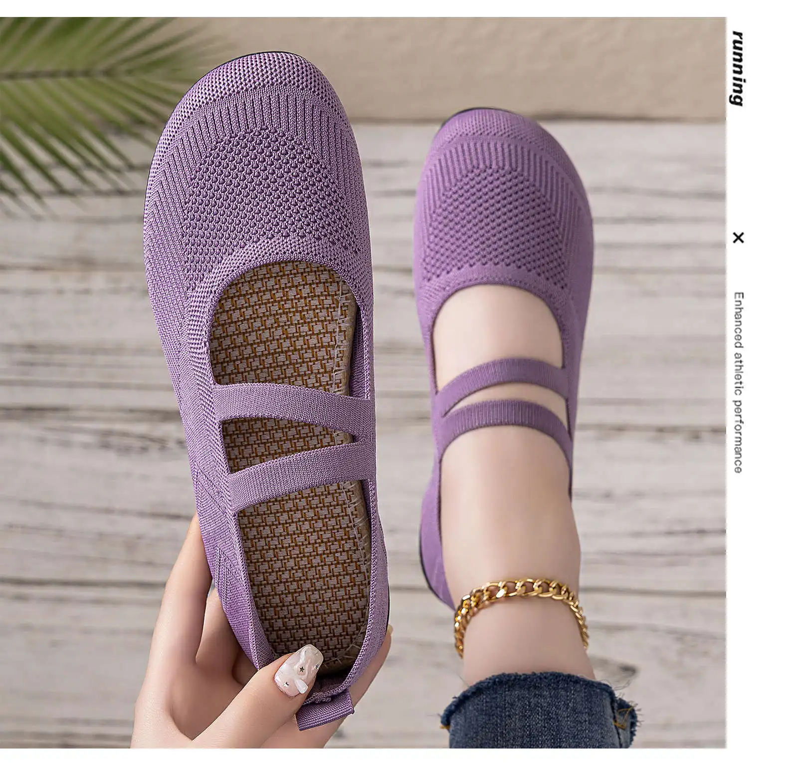 Women's Breathable Knit Sneakers Casual Ballet Flats Mary Janes Lightweight MeshFemale Dress Flats Shoes Footwear Summer