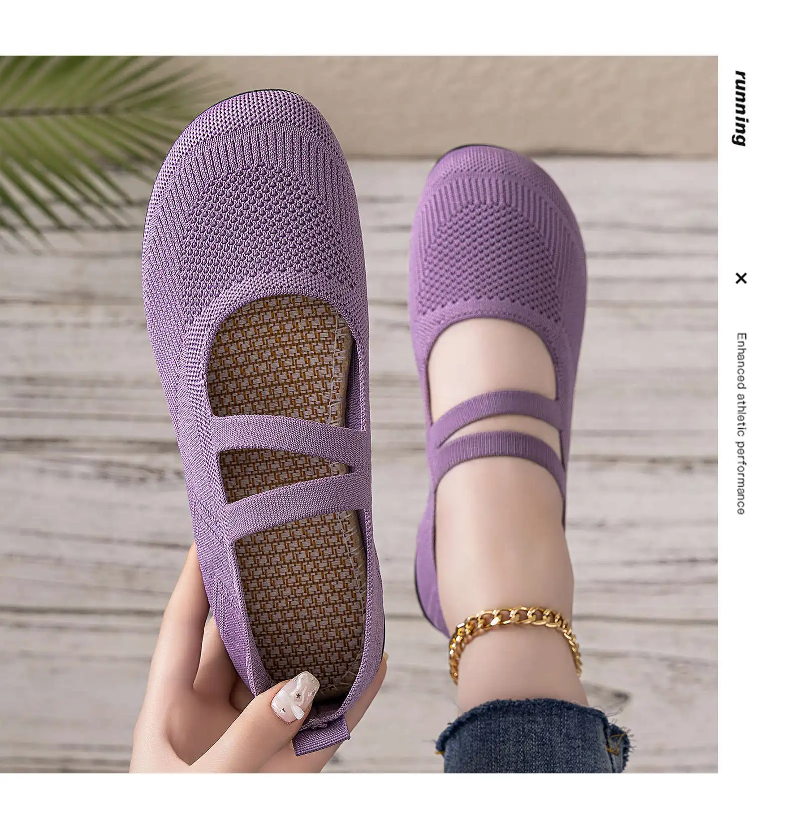 Women's Breathable Knit Sneakers Casual Ballet Flats Mary Janes Lightweight MeshFemale Dress Flats Shoes Footwear Summer