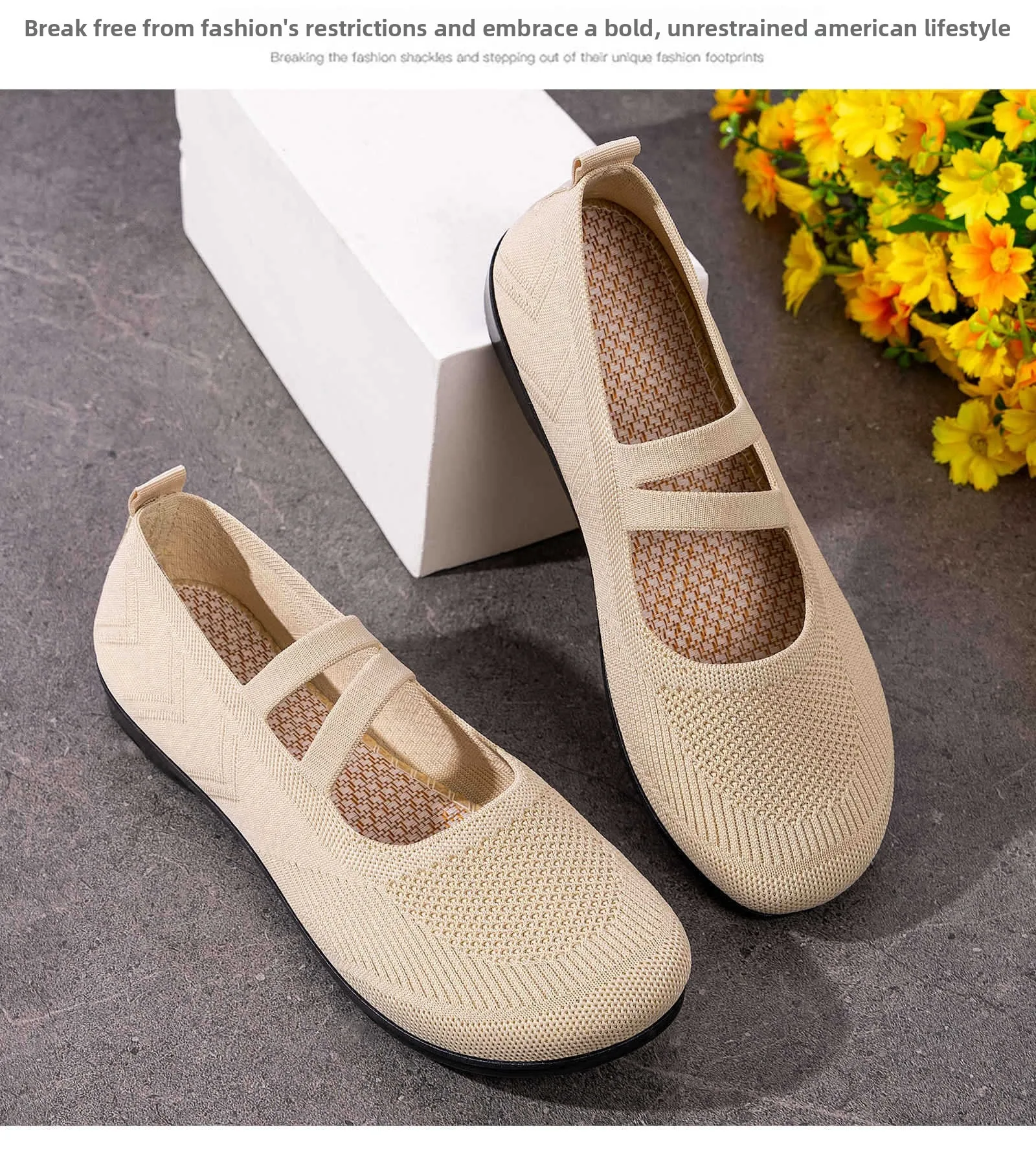Women's Breathable Knit Sneakers Casual Ballet Flats Mary Janes Lightweight MeshFemale Dress Flats Shoes Footwear Summer