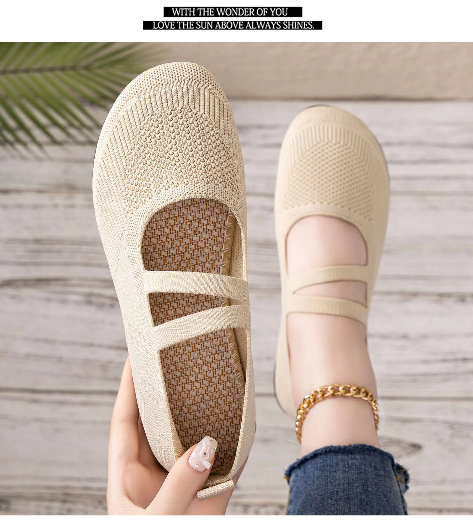 Women's Breathable Knit Sneakers Casual Ballet Flats Mary Janes Lightweight MeshFemale Dress Flats Shoes Footwear Summer