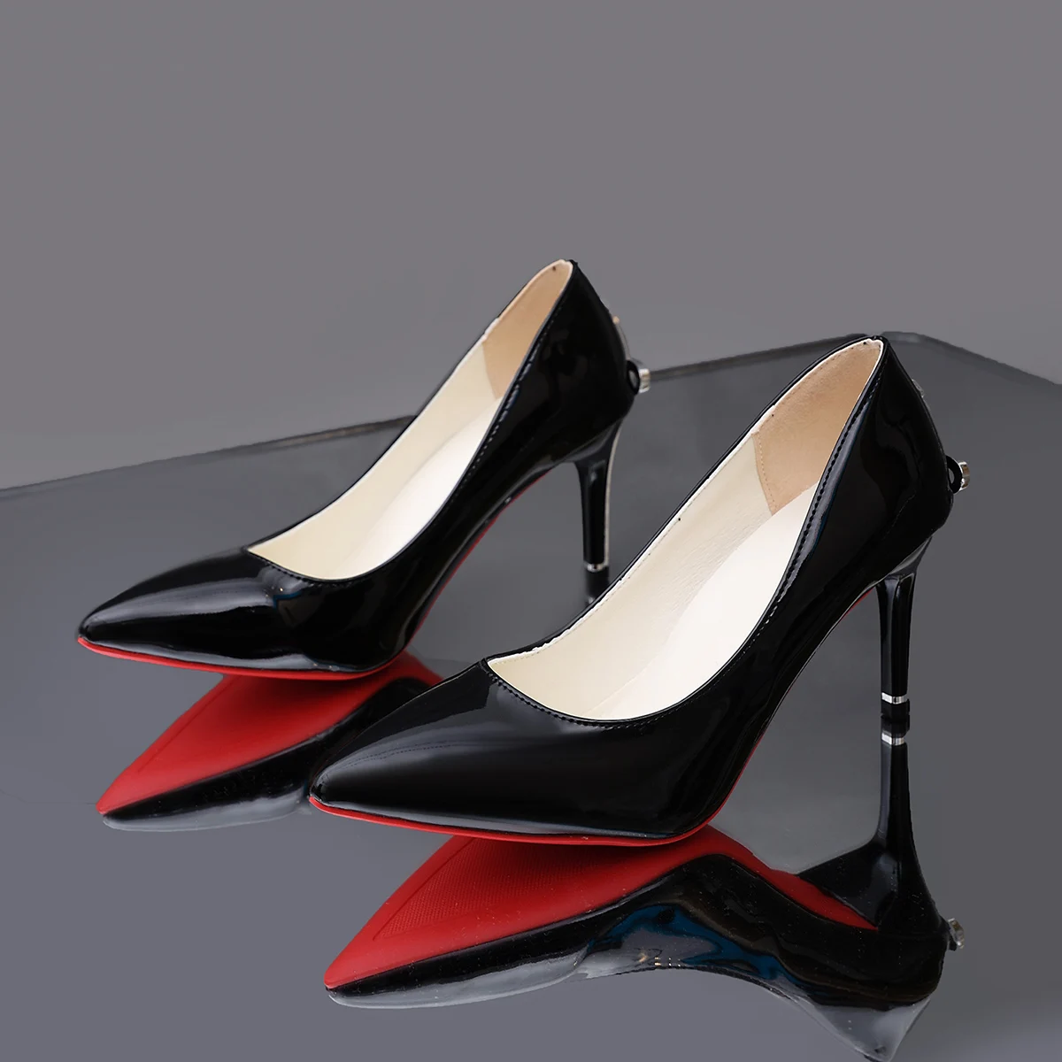 Fashion Womens High Heel High Quality Metal Scepter Stiletto Pointed Leather Women Shoes Premium Single Shoes for Women 8CM