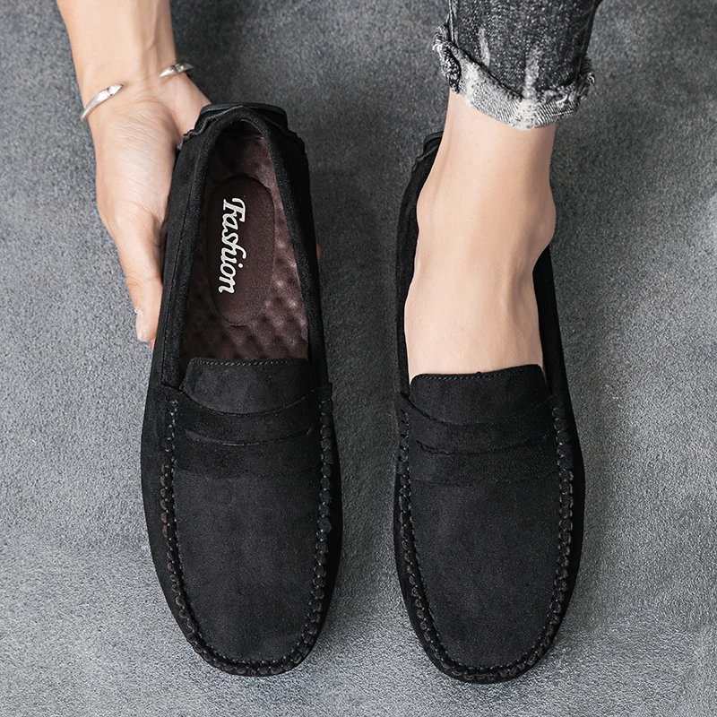 Fashion Suede Men Casual Shoes Breathable Leather Mens Loafers Slip on Male Driving Shoes Luxury Brand Comfortable Boat Shoes