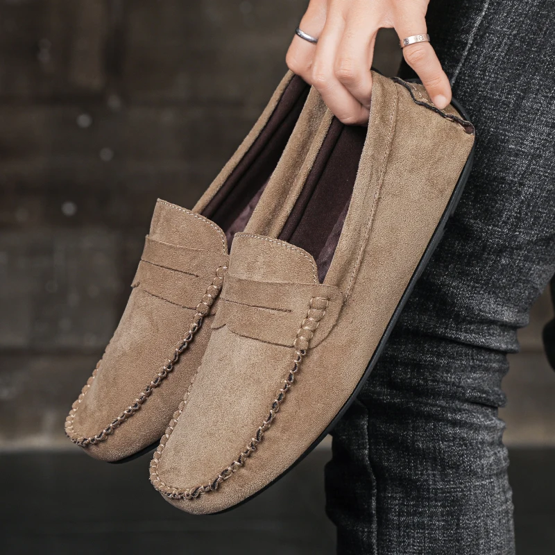 Fashion Suede Men Casual Shoes Breathable Leather Mens Loafers Slip on Male Driving Shoes Luxury Brand Comfortable Boat Shoes