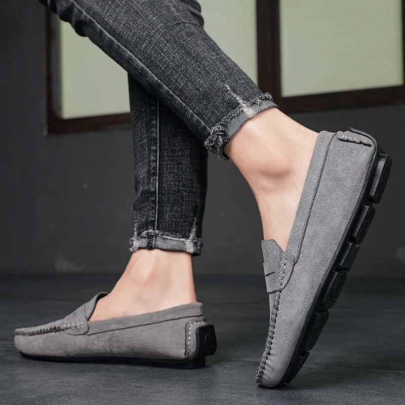 Fashion Suede Men Casual Shoes Breathable Leather Mens Loafers Slip on Male Driving Shoes Luxury Brand Comfortable Boat Shoes