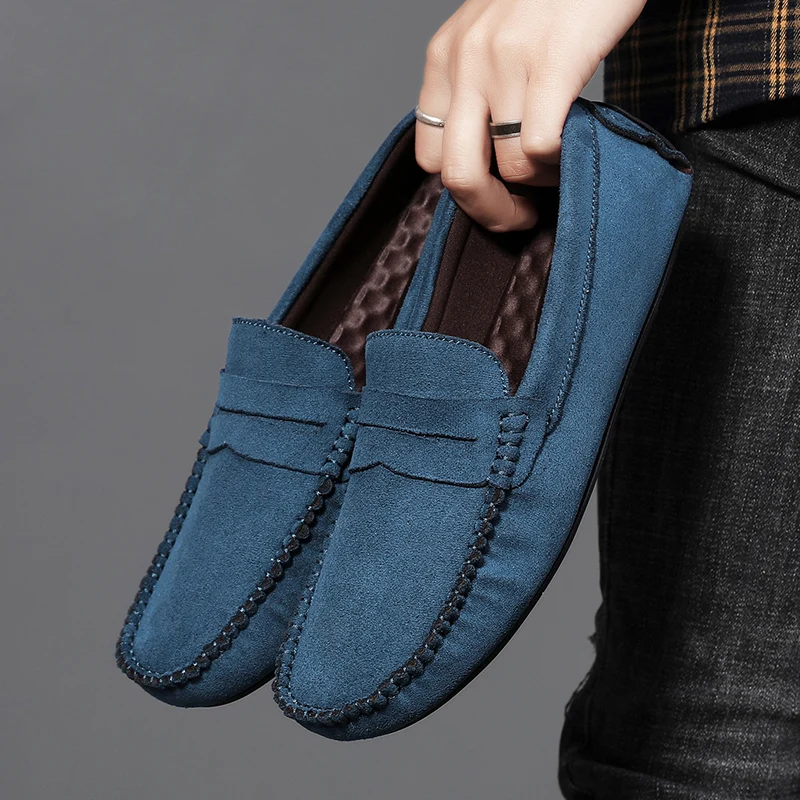 Fashion Suede Men Casual Shoes Breathable Leather Mens Loafers Slip on Male Driving Shoes Luxury Brand Comfortable Boat Shoes