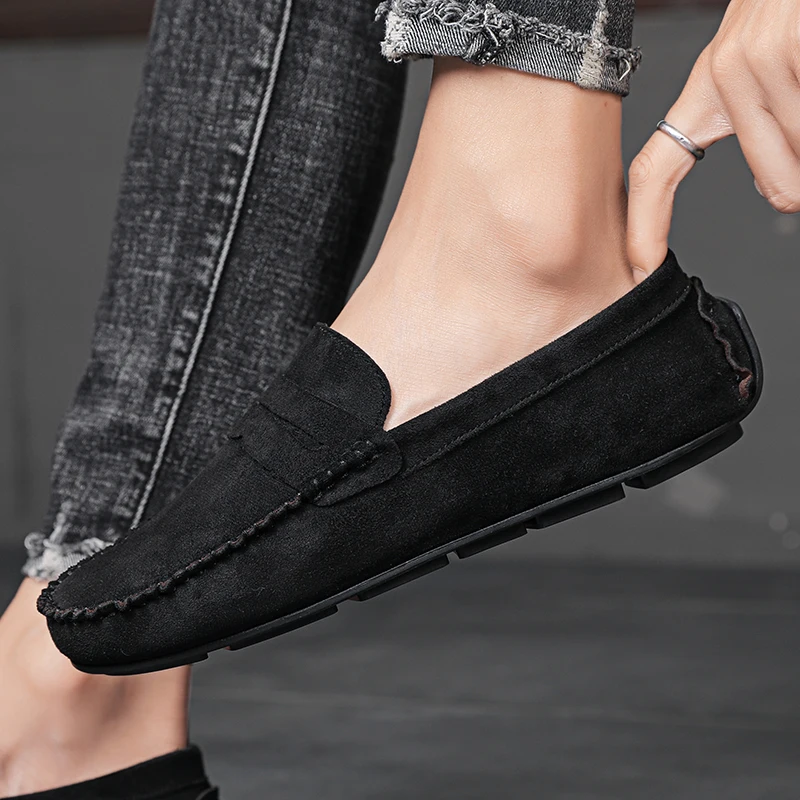 Fashion Suede Men Casual Shoes Breathable Leather Mens Loafers Slip on Male Driving Shoes Luxury Brand Comfortable Boat Shoes
