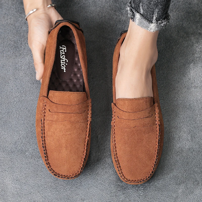 Fashion Suede Men Casual Shoes Breathable Leather Mens Loafers Slip on Male Driving Shoes Luxury Brand Comfortable Boat Shoes