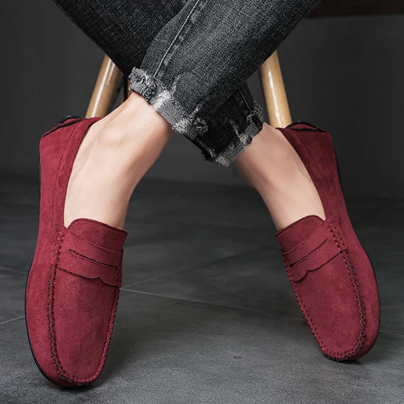 Fashion Suede Men Casual Shoes Breathable Leather Mens Loafers Slip on Male Driving Shoes Luxury Brand Comfortable Boat Shoes