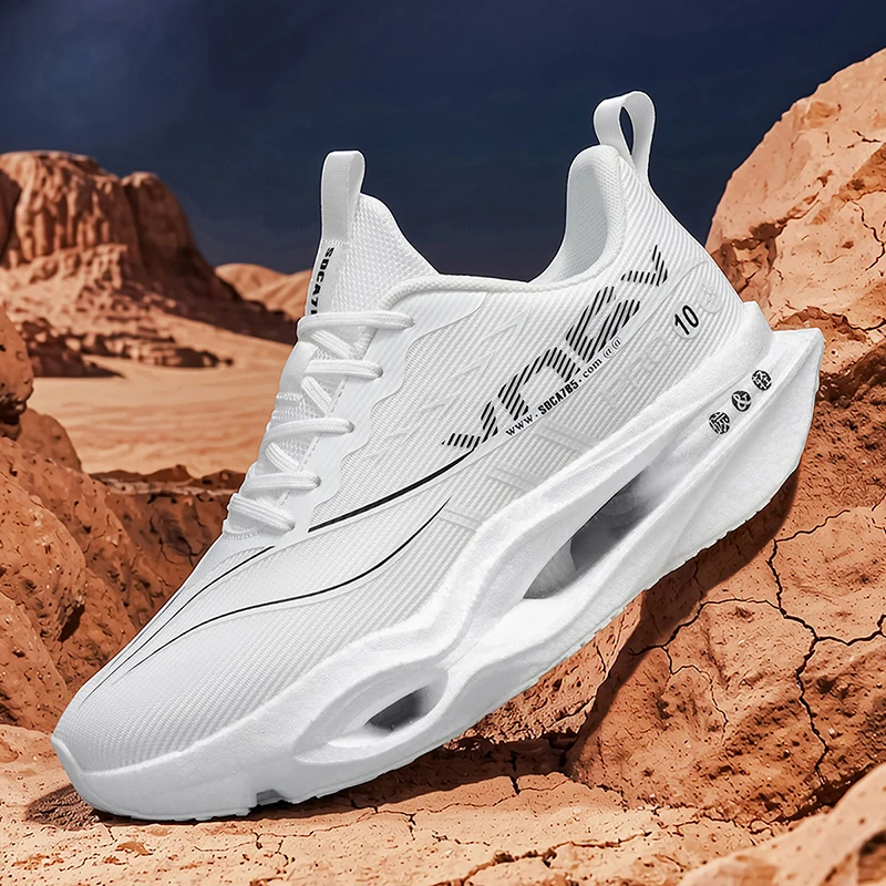 Men's casual sports shoes with carbon plate for running assistance, breathable mesh, comfortable low-top lace-up trail running shoes, zero drop thick sole, slow rebound, non-slip, suitable for gym jogging and camping