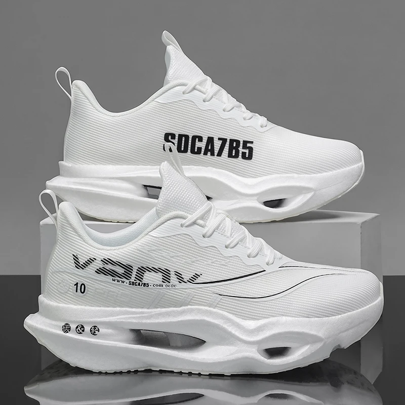 Men's casual sports shoes with carbon plate for running assistance, breathable mesh, comfortable low-top lace-up trail running shoes, zero drop thick sole, slow rebound, non-slip, suitable for gym jogging and camping
