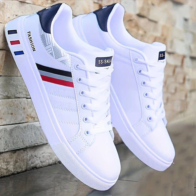 A Pair of White Sneakers, Perfect for Skateboarding, Casual Sports, and Everyday Wear. Lightweight with A Soft Sole, Suitable fo