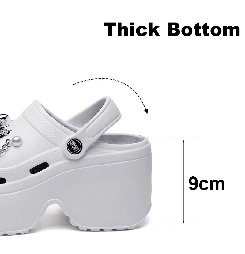 Women's Diy Clogs Summer 2026 Slip On Wedge Heels Chunky Platform Sandals Woman Silver Chain EVA Slippers Garden Shoes Woman