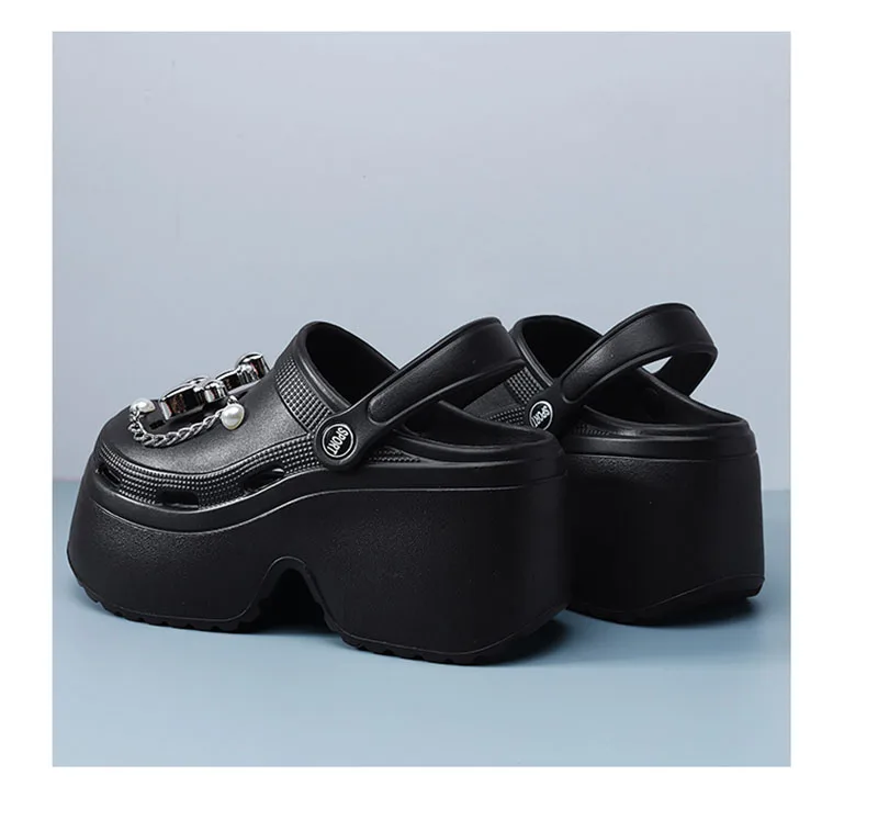 Women's Diy Clogs Summer 2026 Slip On Wedge Heels Chunky Platform Sandals Woman Silver Chain EVA Slippers Garden Shoes Woman
