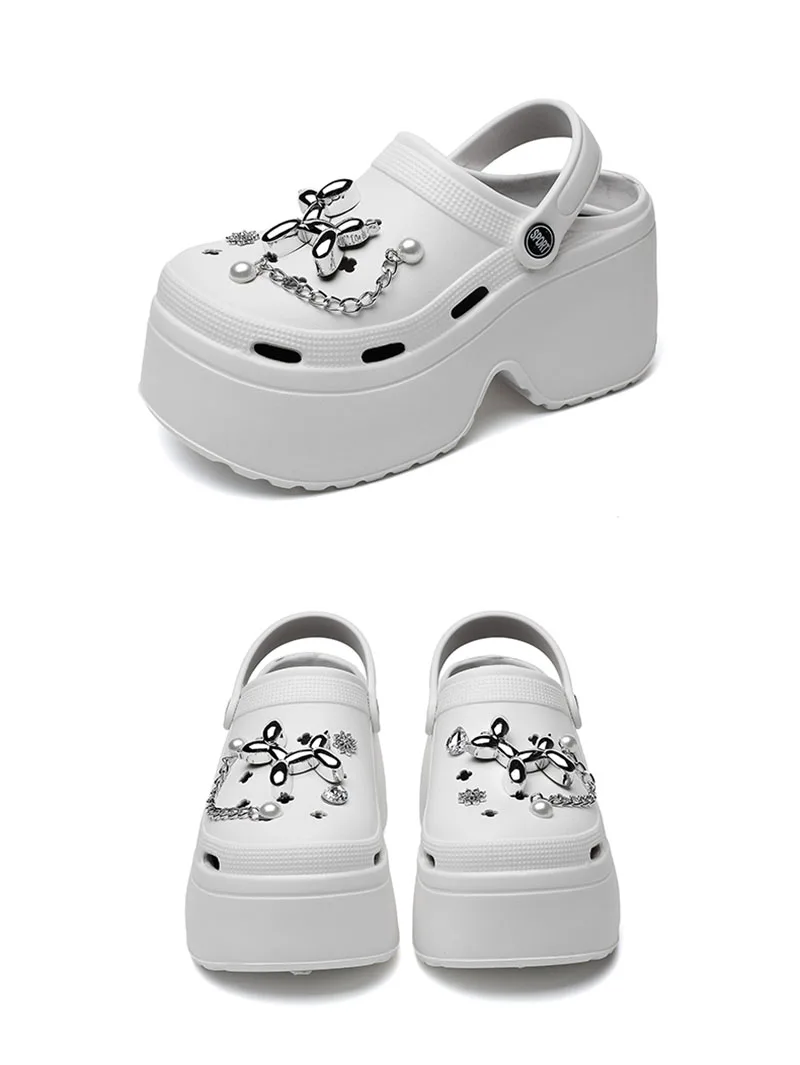 Women's Diy Clogs Summer 2026 Slip On Wedge Heels Chunky Platform Sandals Woman Silver Chain EVA Slippers Garden Shoes Woman