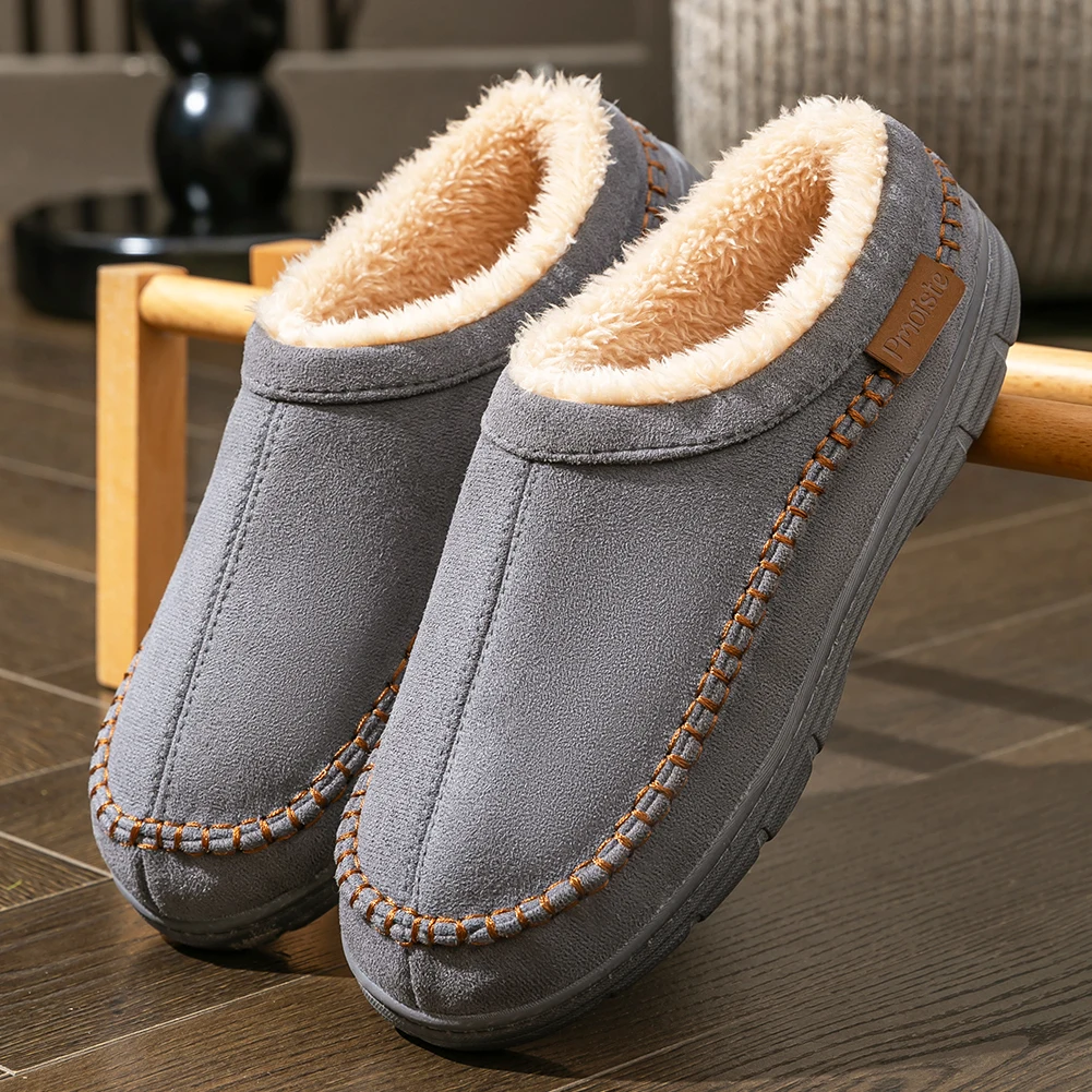 Winter Men's Suede Slippers TPR Sole anti Slip Warm and Comfortable Memory Cotton Living Room Casual Shoes