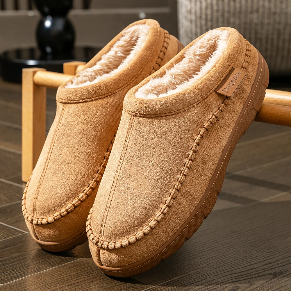 Winter Men's Suede Slippers TPR Sole anti Slip Warm and Comfortable Memory Cotton Living Room Casual Shoes