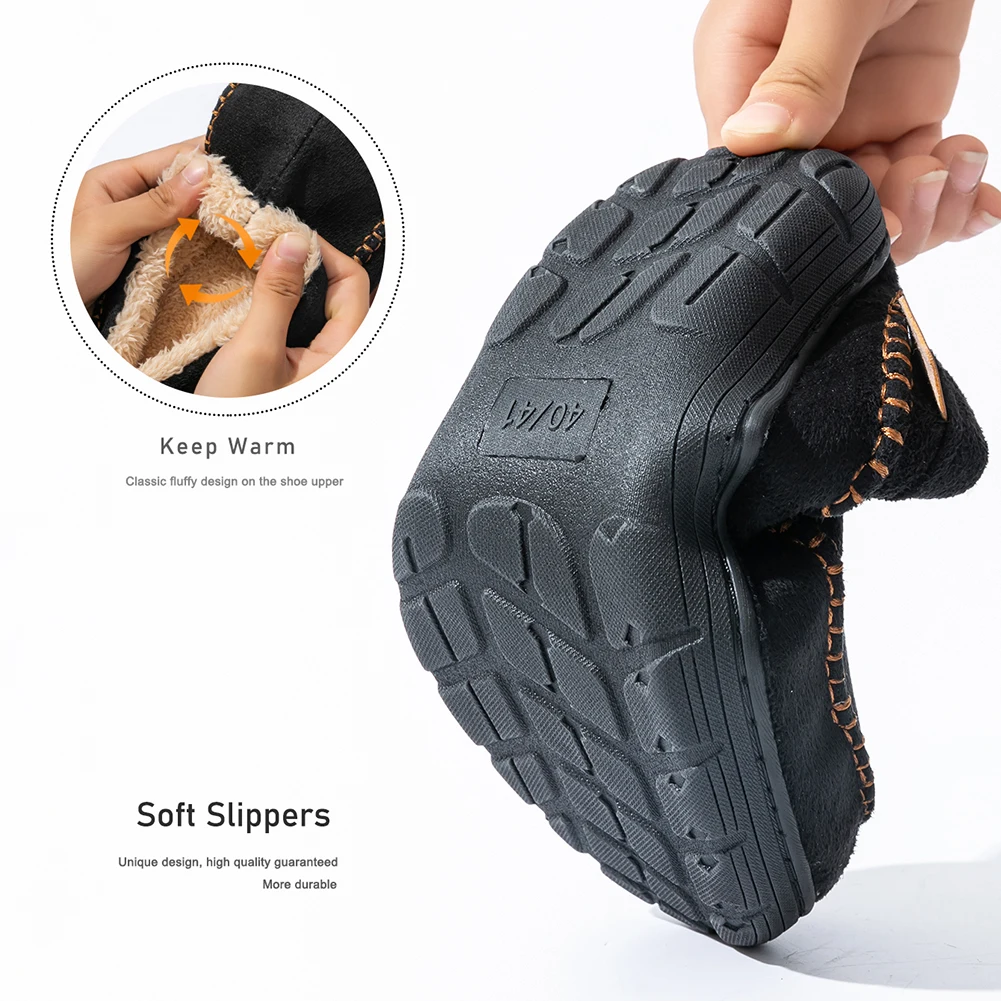 Winter Men's Suede Slippers TPR Sole anti Slip Warm and Comfortable Memory Cotton Living Room Casual Shoes