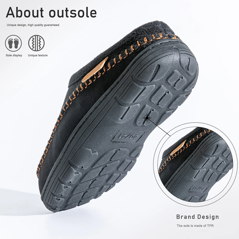 Winter Men's Suede Slippers TPR Sole anti Slip Warm and Comfortable Memory Cotton Living Room Casual Shoes