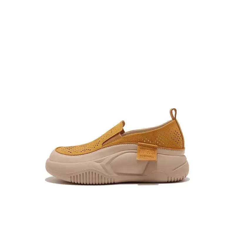 Round Toe Fitting Single Shoe and Soft Sole 2024 New Summer Thick Sole Small White Shoes for Women Female Hollow Out Loafers