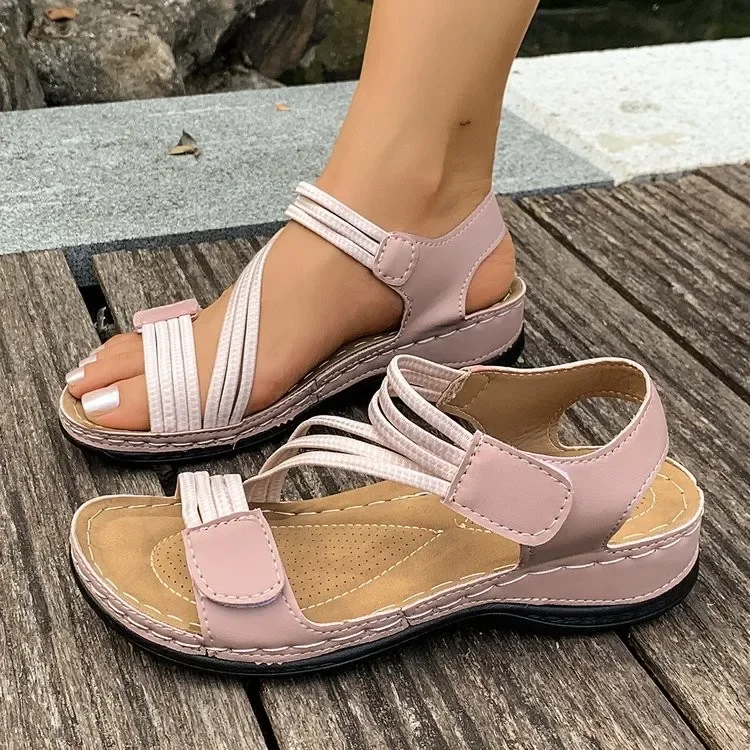 Women's Large Size Sporty Casual Sandals Summer 2025 New Magic Tape Thick Bottom Stitching Slip-On Sandals Rubber Upgraded