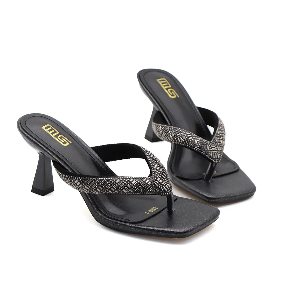 Black Red High Heel Slippers Women Open Toe Slingback Sandals Female Pumps Square Toe Summer Simple Designer Heeled Sandals