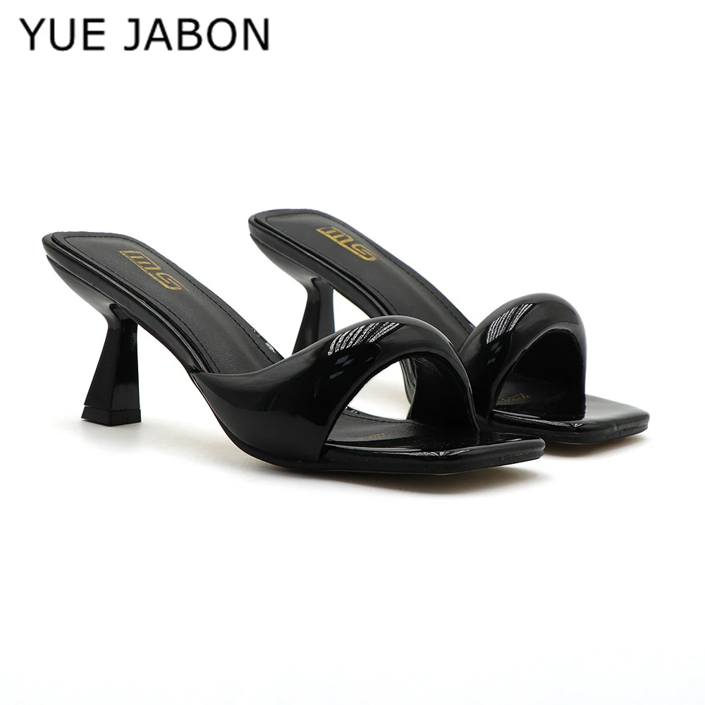 Black Red High Heel Slippers Women Open Toe Slingback Sandals Female Pumps Square Toe Summer Simple Designer Heeled Sandals