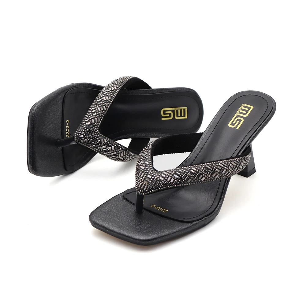 Black Red High Heel Slippers Women Open Toe Slingback Sandals Female Pumps Square Toe Summer Simple Designer Heeled Sandals