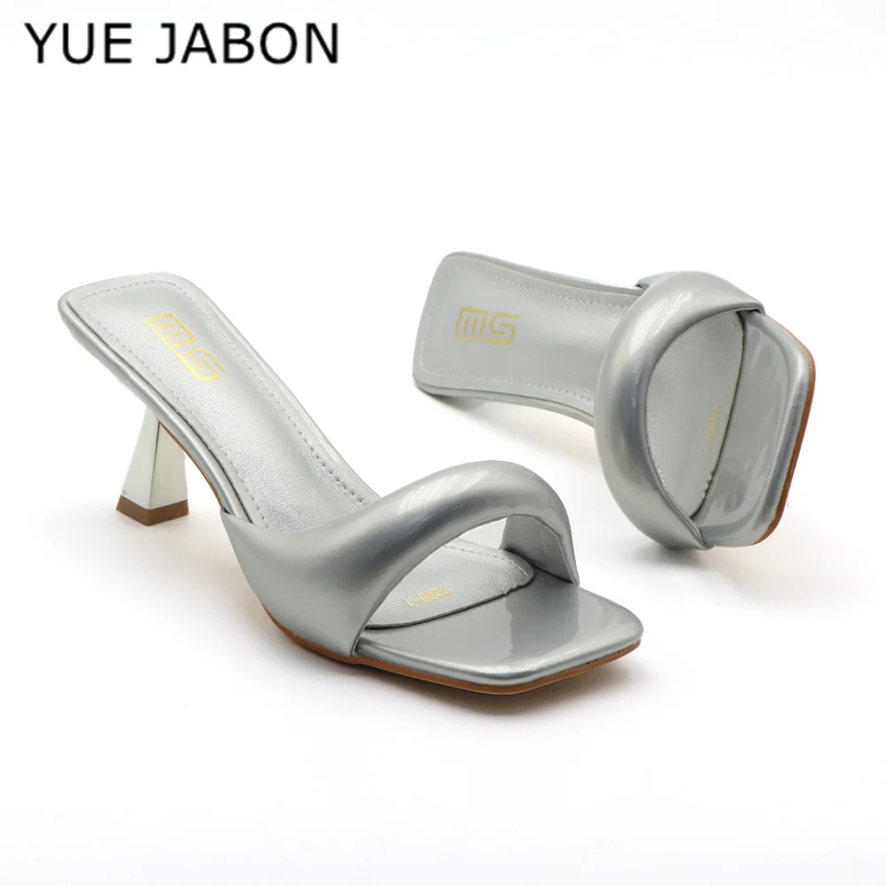Black Red High Heel Slippers Women Open Toe Slingback Sandals Female Pumps Square Toe Summer Simple Designer Heeled Sandals