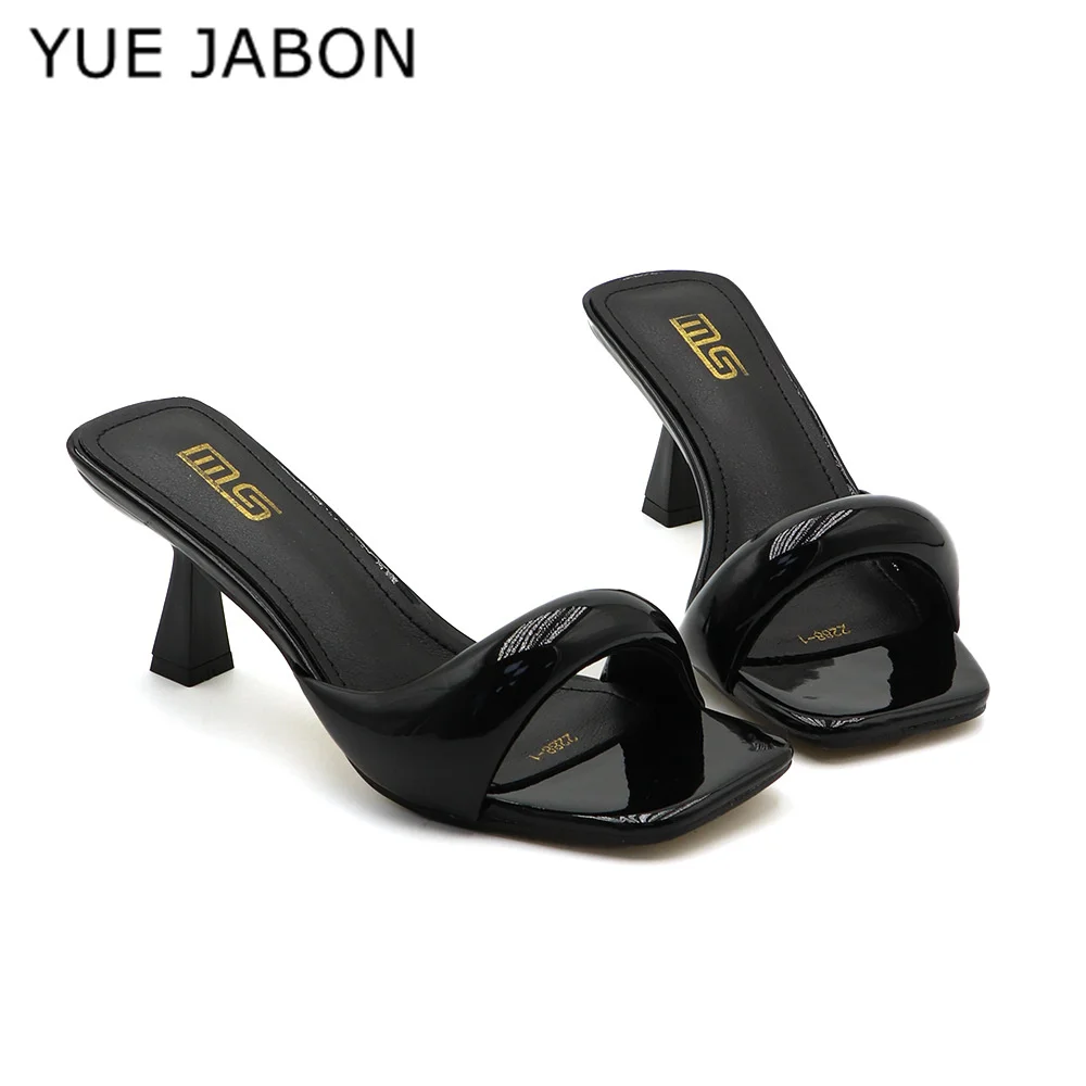 Black Red High Heel Slippers Women Open Toe Slingback Sandals Female Pumps Square Toe Summer Simple Designer Heeled Sandals