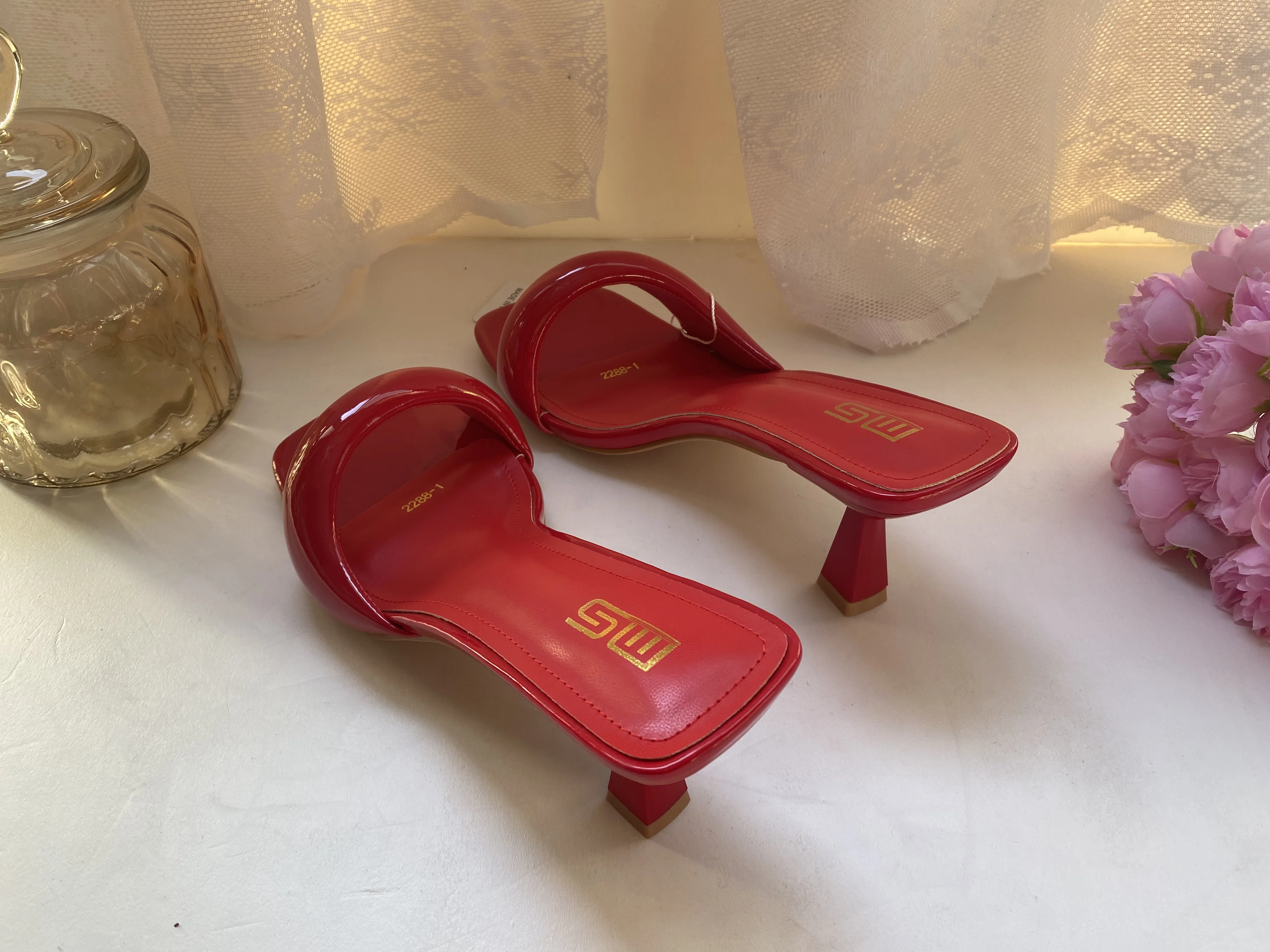 Black Red High Heel Slippers Women Open Toe Slingback Sandals Female Pumps Square Toe Summer Simple Designer Heeled Sandals