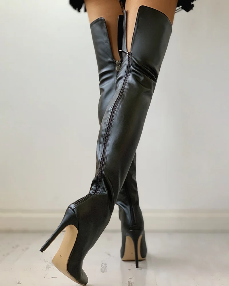 2026 High Heels Red Women Over The Knee Boots With Back Zip Pointed Toe Big Size 46 Stiletto Thigh High Boots Lady Shoes