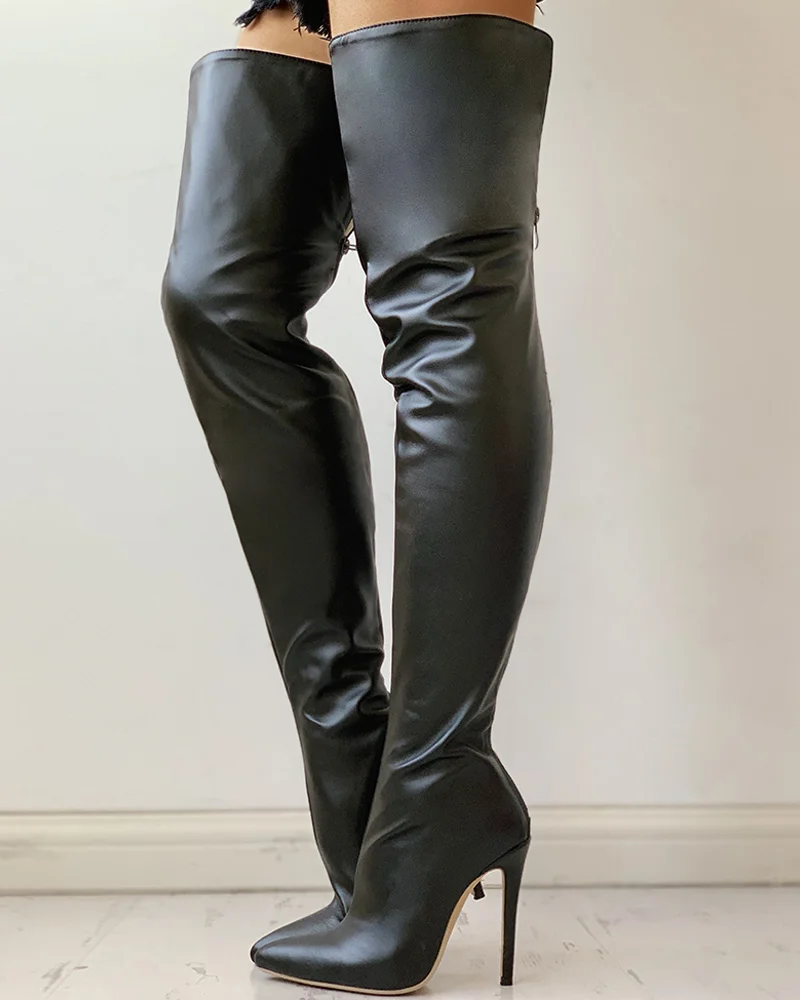 2026 High Heels Red Women Over The Knee Boots With Back Zip Pointed Toe Big Size 46 Stiletto Thigh High Boots Lady Shoes