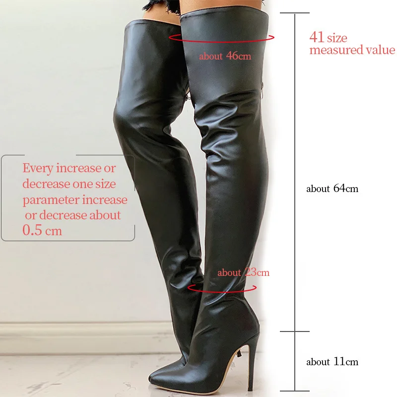 2026 High Heels Red Women Over The Knee Boots With Back Zip Pointed Toe Big Size 46 Stiletto Thigh High Boots Lady Shoes