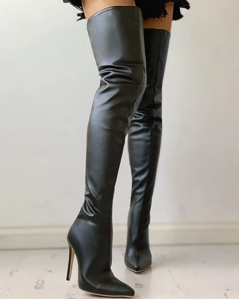 2026 High Heels Red Women Over The Knee Boots With Back Zip Pointed Toe Big Size 46 Stiletto Thigh High Boots Lady Shoes