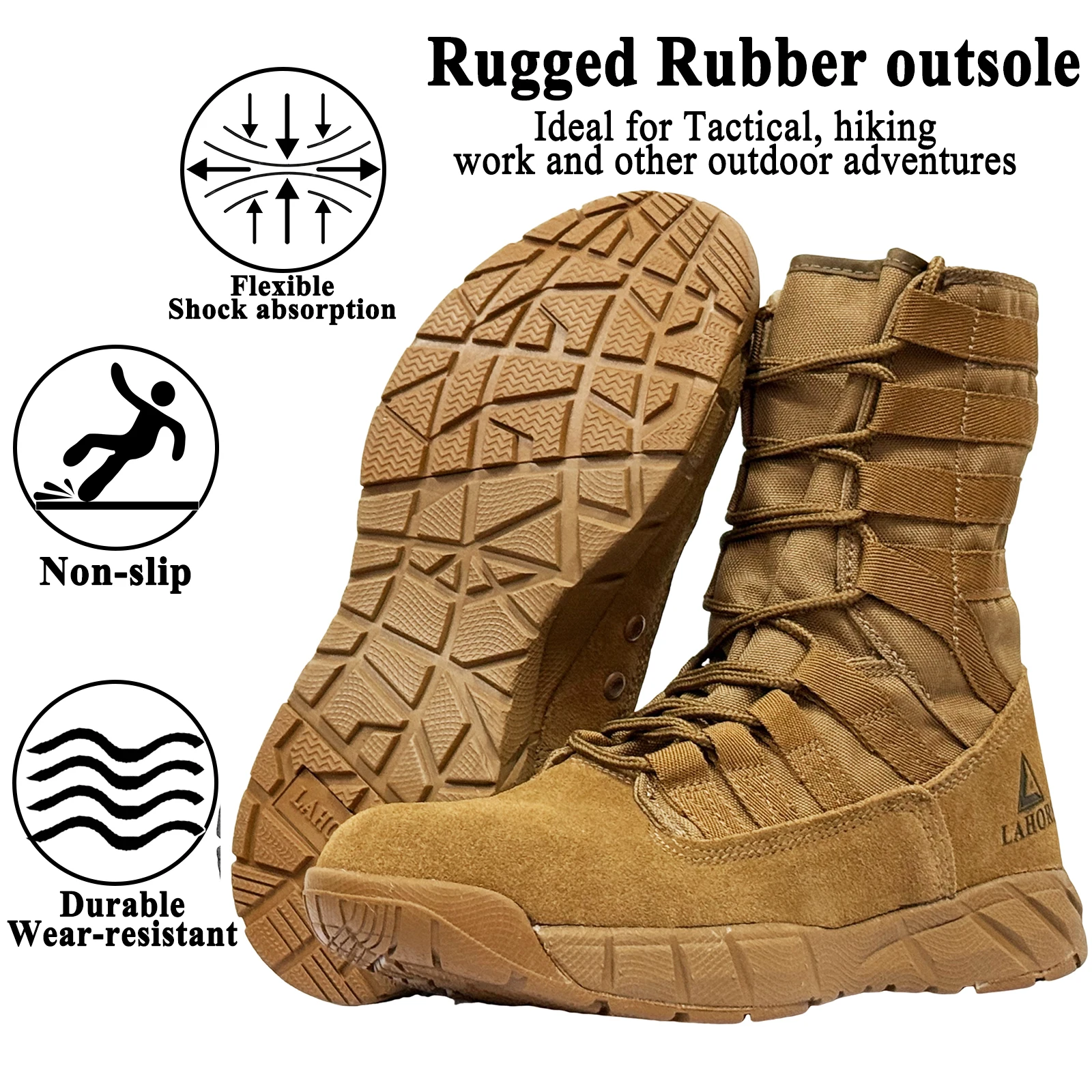 LAHORS® Lightweight Slip On Leather Tactical Combat Boot Men Outdoor Hiking Desert Army Shoe Breathable Male Ankle Boot Man made