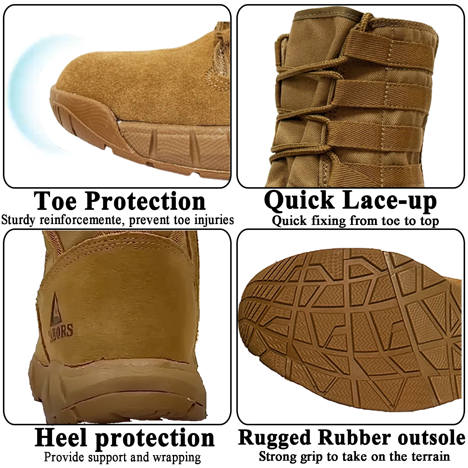 LAHORS® Lightweight Slip On Leather Tactical Combat Boot Men Outdoor Hiking Desert Army Shoe Breathable Male Ankle Boot Man made