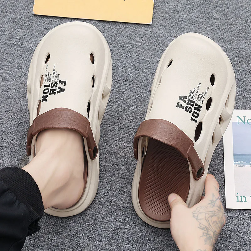 Summer Men‘s Outdoor Sandals Slippers Beach Comfortable Thick Soft Sole Clogs Men Casual Shoes Garden Shoes Mens Beach Sandals